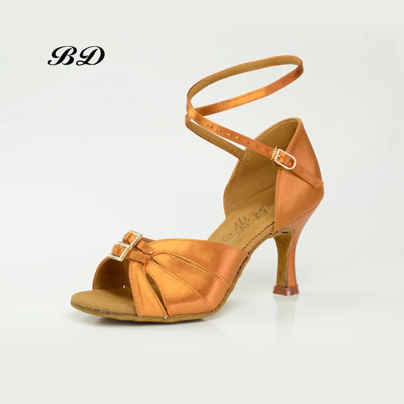 BD 2307-zapatos de baile latino para mujer, Sandalias de tacón alto de satén BDDABCE, auténtico, para SALSA y Tango