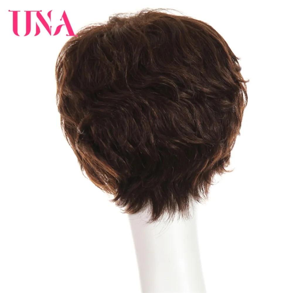 UNA Short Human Hair Wigs For Women Remy Natural Wavy Human Hair Indian Human Hair Wigs Machine Hair Wigs 6\