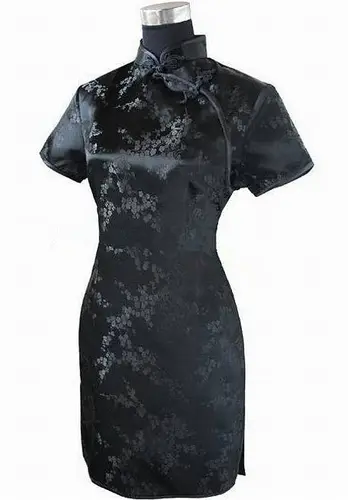 Imagen 1 del producto Qipao chino tradicional negro para mujer, Sexy Vestido corto, Mini Cheongsam hecho a mano, botón de flor, talla grande 3XL, 4XL, 5XL, 6XL
