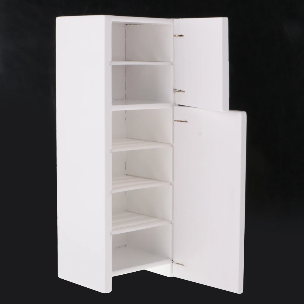 Miniature Luxury White Wooden Cabinet Refrigerator Fridge Furniture for 1/12 Dolls House Kitchen Dinning Room Decoration