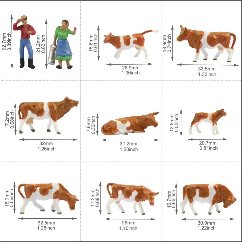 Evemodel AN8705 36pcs HO Scale 1:87 Painted Farm Animals Cows and Shepherd Model Scene