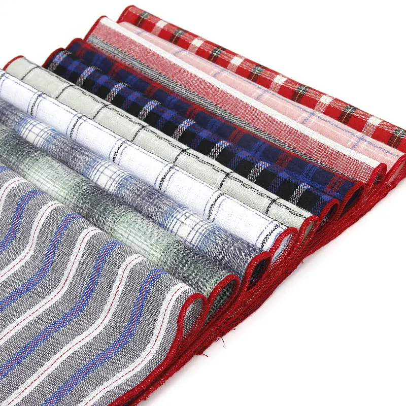 Brand High Quality Hankerchief Scarves Plaid Business Suit Hankies 100% Cotton Casual Men's Stripe Pocket Square Handkerchiefs