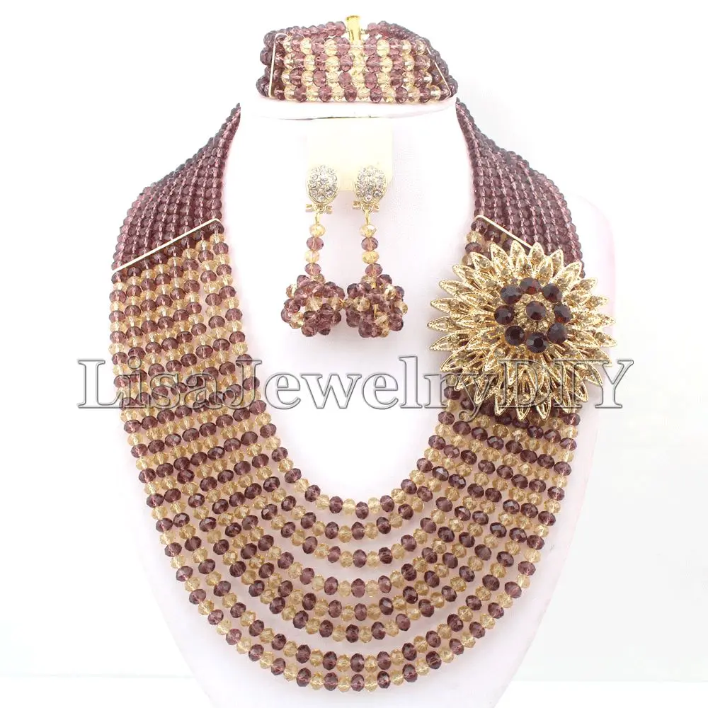 

Nigerian Wedding African Beads Rushed Classic Women Crystal Jewelry Sets New Arrived Nigeria Set Necklace Africa Beads HD4977