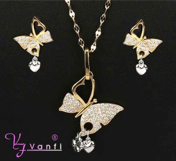 

Good Quality New Arrivals Gold Color AAA ZIRCON Fashion Jewelry Butterfly Pendant Necklace For Women Lady Jewelry sets
