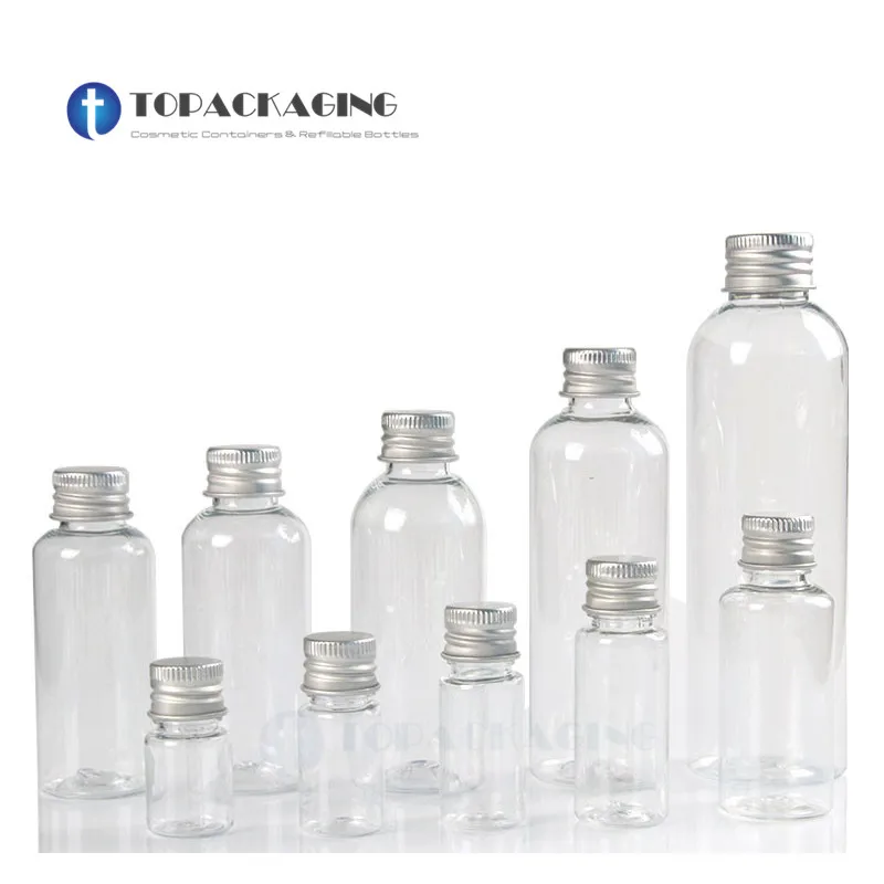 100*5/8/10/20/30/50ML Screw Cap Bottle Clear Plastic Cosmetic Shampoo Container Empty Lotion Shower Gel Refillable Aluminum Lid