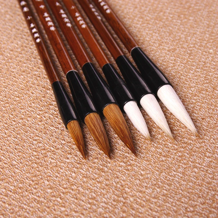 Hot Sale Chinese Traditional Calligraphy Pen Brush Set 6pcs Large Middle Small Regular Script Weasel Hair Writing Bushes