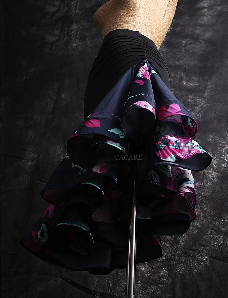 Latin Dance Skirt Women for Latin Fringe Salsa Dance Competition Dresses Dancing Skirt of Woman D0028 Ruffled Fluffy Hem