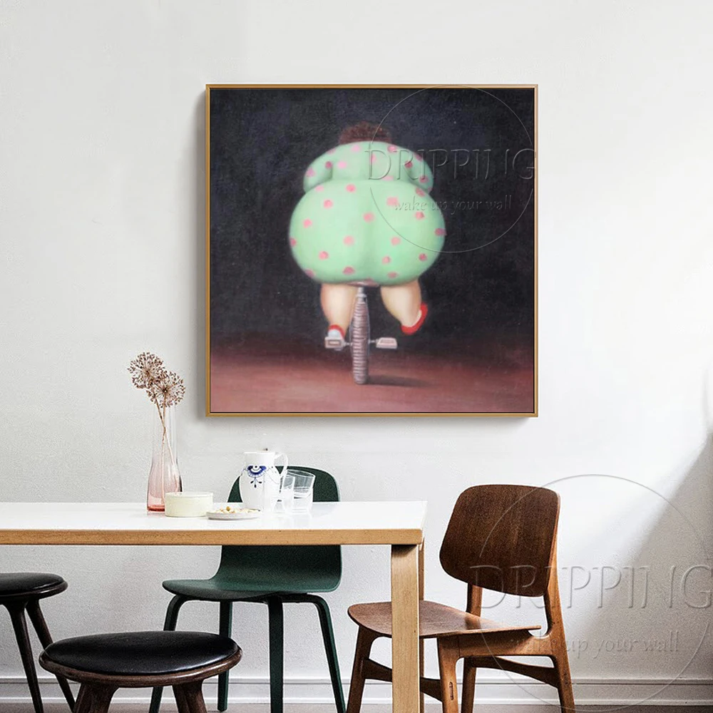 Gifted Artist Hand-painted High Quality Fat Ass Woman Oil Painting on Canvas Funny Woman with Big Ass Cycling Oil Painting