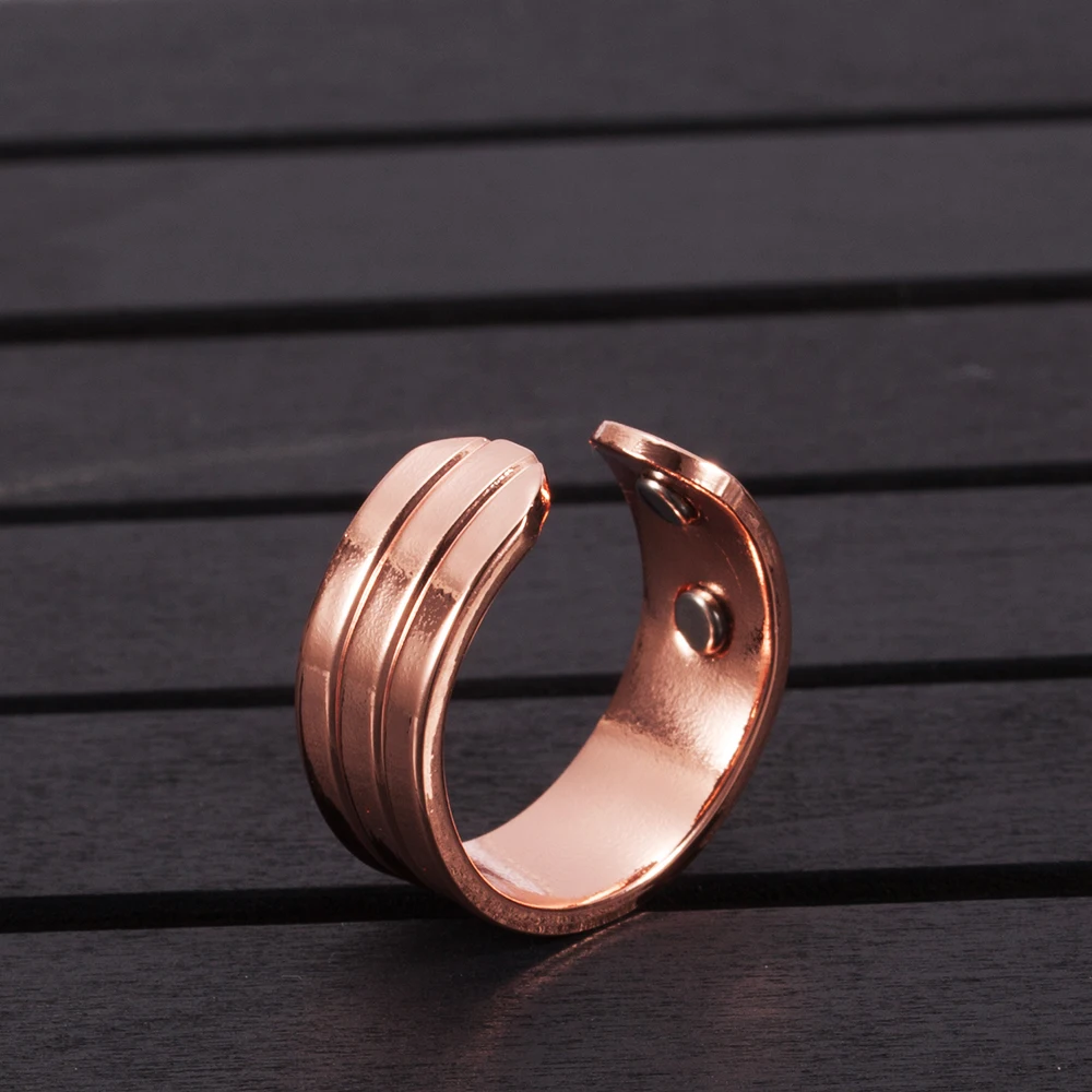 Vinterly Pure Copper Magnetic Ring for Women Men Trendy Health Energy Finger Open Cuff Adjustable Jewelry High Magnet Resizable