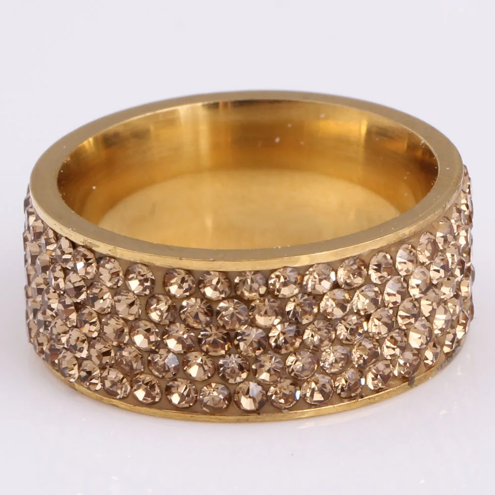 Gold Crystal Jewelry Free Shipping Wholesale Gold Color Stainless Steel Crystal Weddind Rings for women