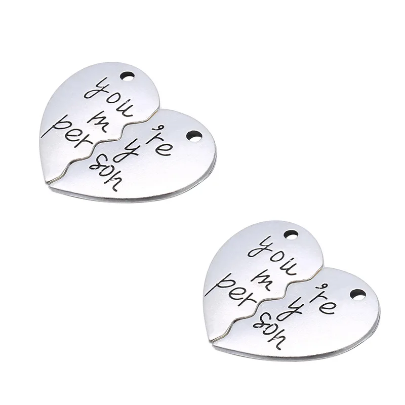 40 Pcs/Lot (20 Sets) 20mm Antique Silver Plated Heart Shaped You Are My Person Necklaces Charms Pendant For Diy Jewelry Making