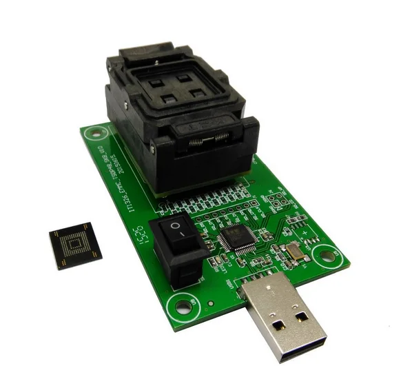 eMMC socket with USB size 11.5x13_0.5mm,eMMC socket nand flash testing, for BGA 169 and BGA 153 testing, Clamshell