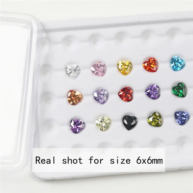 1pcs Per Color Total 15pcs Heart Shape Loose Cubic Zirconia Stone Mix 15 Colours CZ Synthetic Gemstone for Jewelry Making