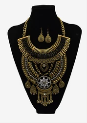 Bohemian Gypsy Vintage Jewelry Moon Collar Statement Necklace Women color Chain Hollow Water Drop Tassel Long Maxi Necklace