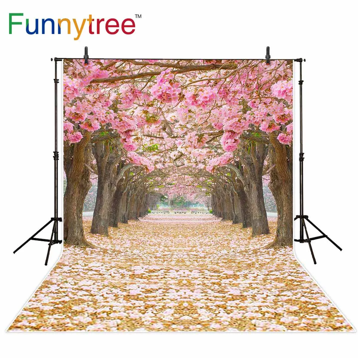 

Funnytree backgrounds for photo studio pink flower Cherry blossoms spring path nature professional backdrop photobooth printed