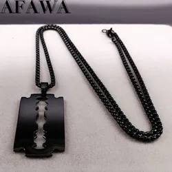 Gothic Blade Razor Pendant Necklaces Men Black Color Stainless Steel Chain Necklace Aesthetic Jewelry collier homme N423S01