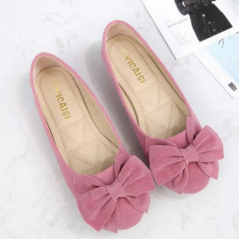 Spring New Peas shoes female 2021 Bowknot Round Toe Shallow Mouth Single Shoes Flat Round Large Size Women Work Shoes 42 43