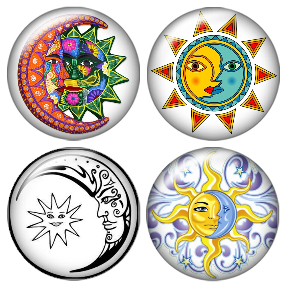 

Beauty Sun Moon Star planet 10pcs mixed 12mm/16mm/18mm/25mm Round photo glass cabochon demo flat back Making findings ZB0422