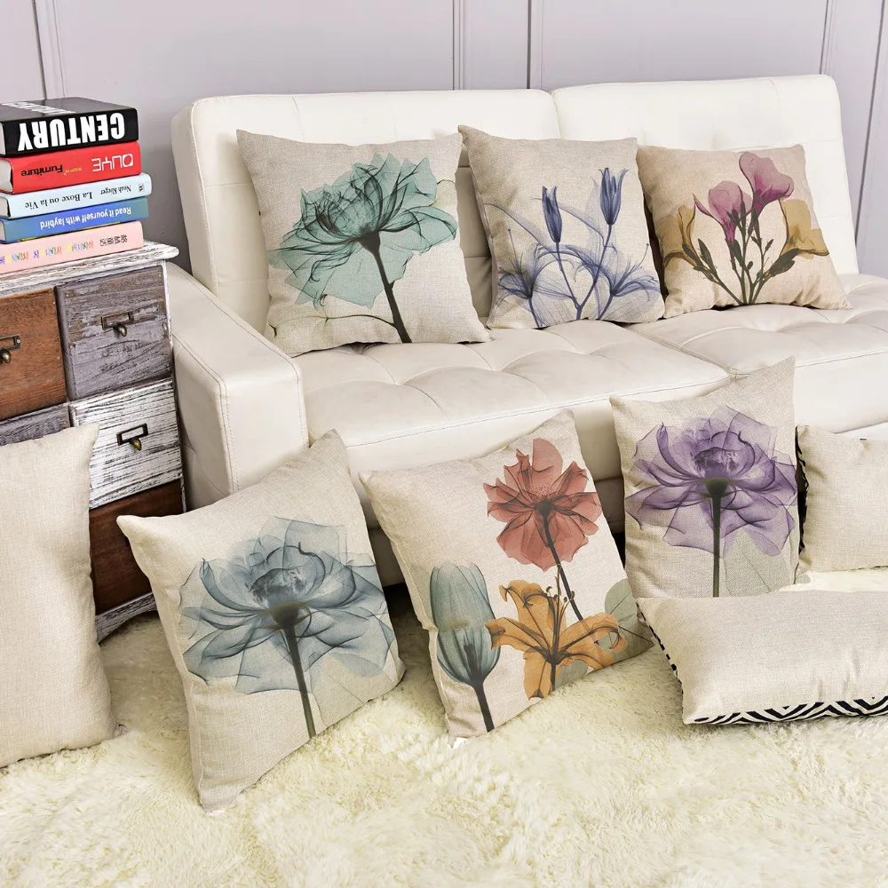 Designer Linen creative hand-painted farmhouse flower digital printing christmas pillow case home bedside cushion Europe style