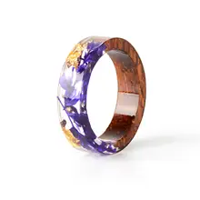Handmade Wood Resin Dried Flowers Ring #3