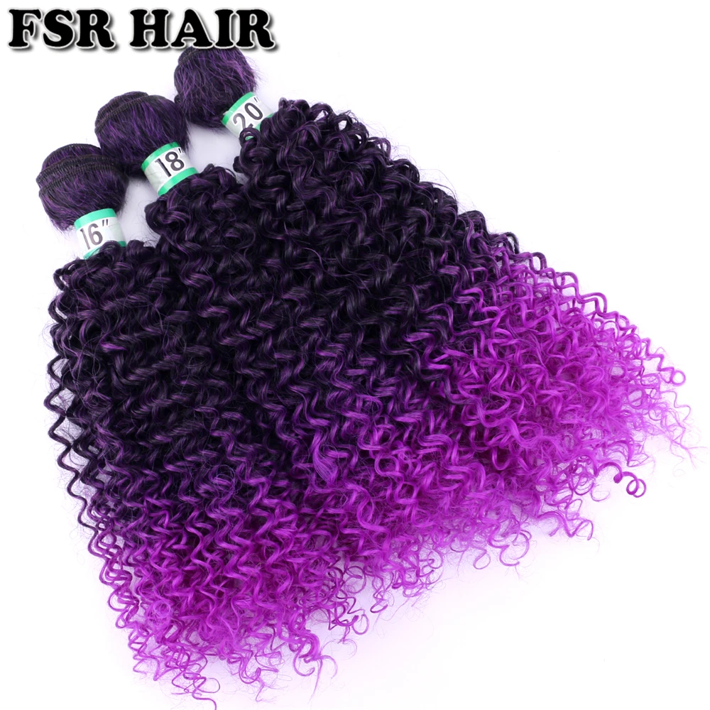 Black to Purple afro Kinky Curly hair weave synthetic hair extensions Ombre hair bundle