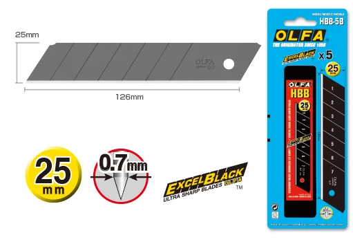 OLFA HBB-5B  MADE IN JAPAN OLFA Blades 25mm Extra Heavy-Duty Snap-off Blades HBB-5B FOR OLFA  H-1 NH-1 XH-1 XH-AL HSW-1