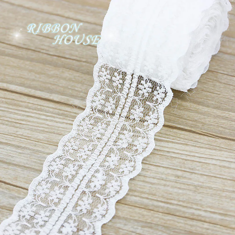 White lace fabric Webbing Decoration Love gift packing ribbon Material (5 yards/roll)