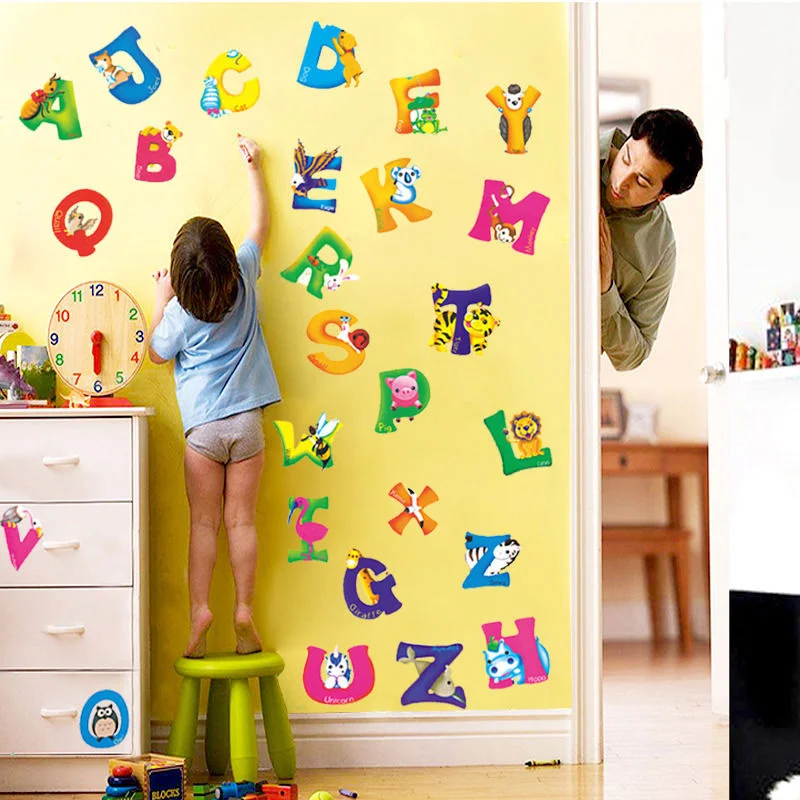 42x23cm A-Z Alphabet&Animals home decoration letters English Vinyl Mural Wall Stickers Decals Nursery Kids Room Decor For Wall