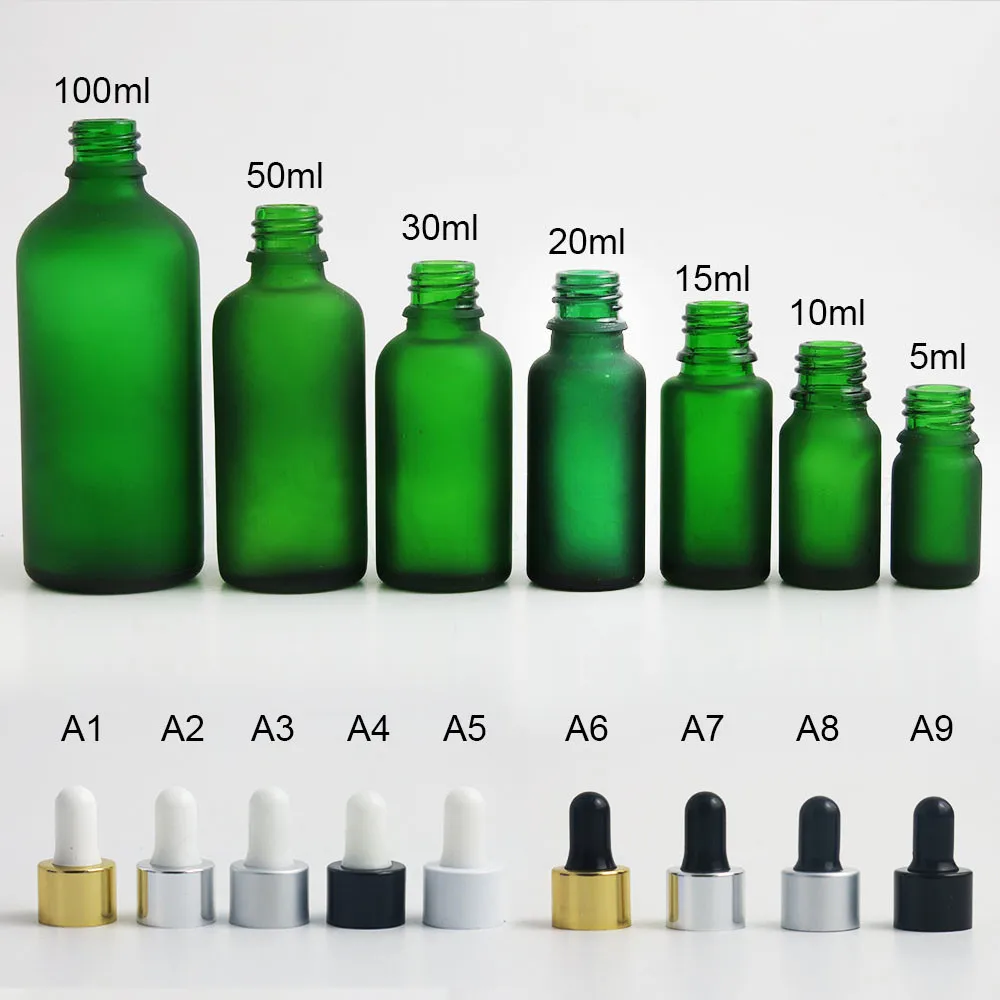 200 x 100ml 50ml 30ml 20ml 15ml 10ml 5ml Frost Green Glass Essential Oil Bottle With Dropper 1oz Green Glass Dropper Container