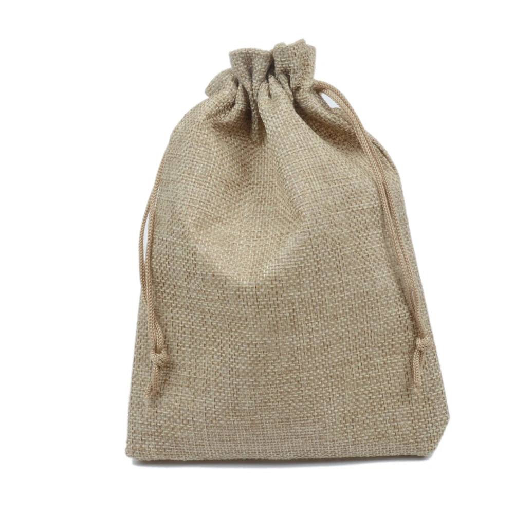 

50pcs 13x18cm Natural Color Jute Bags burlap Drawstring Bags Candy Gift Beads Jewelry Bags For Storage Wedding Decoration