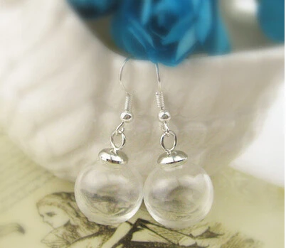 

Free ship!!20sets/lot 16*4mm(opening) glass globe bubble & 6mm silver cap & Ear hook set DIY Glass ball vial earings pendant set