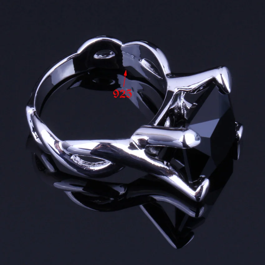 Outstanding Square Black Cubic Zirconia Silver Plated Ring V0070