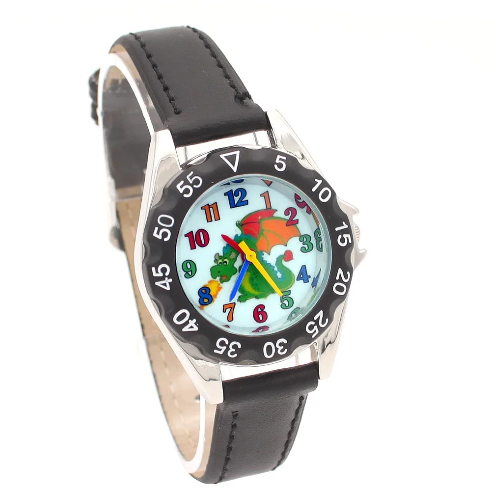 귀여운 화재 공룡 어린이 소녀 가죽 손목 시계 캐주얼 드레스 시계, 패션 어린이 학습 시간 시계 U86B