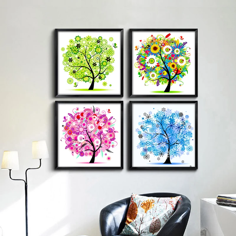 2016 New 5D DIY Diamond Painting Four Seasons Tree Cross Stitch Rhinestone Embroidery Landscape Home Decor