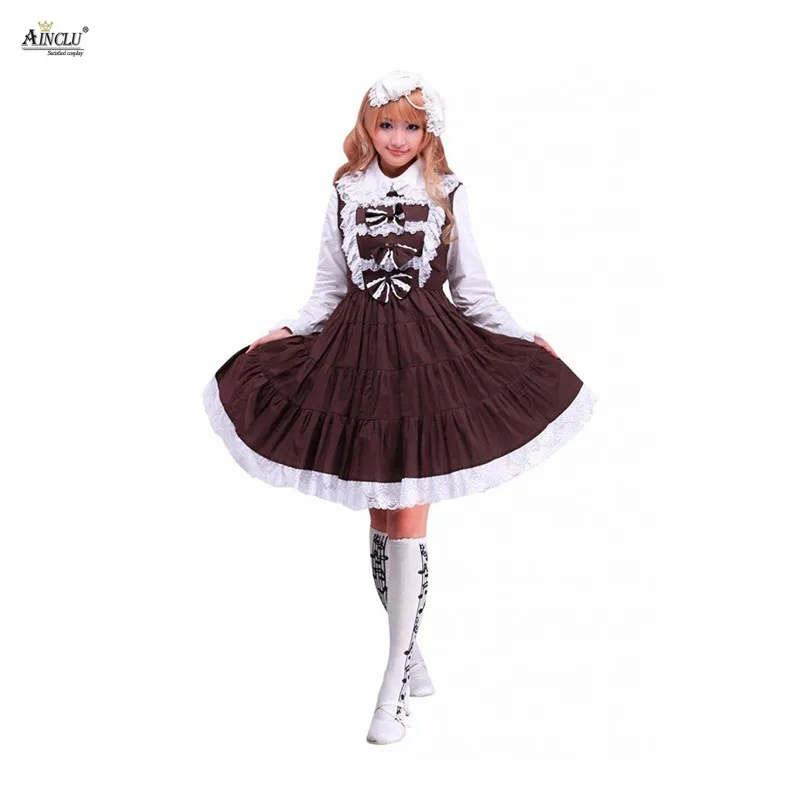 

Ainclu Free Shippng Hot Selling XS To XXL Cemavin Womens Cotton Brown Sleeveless Classic Lolita Cute Dress for Adults