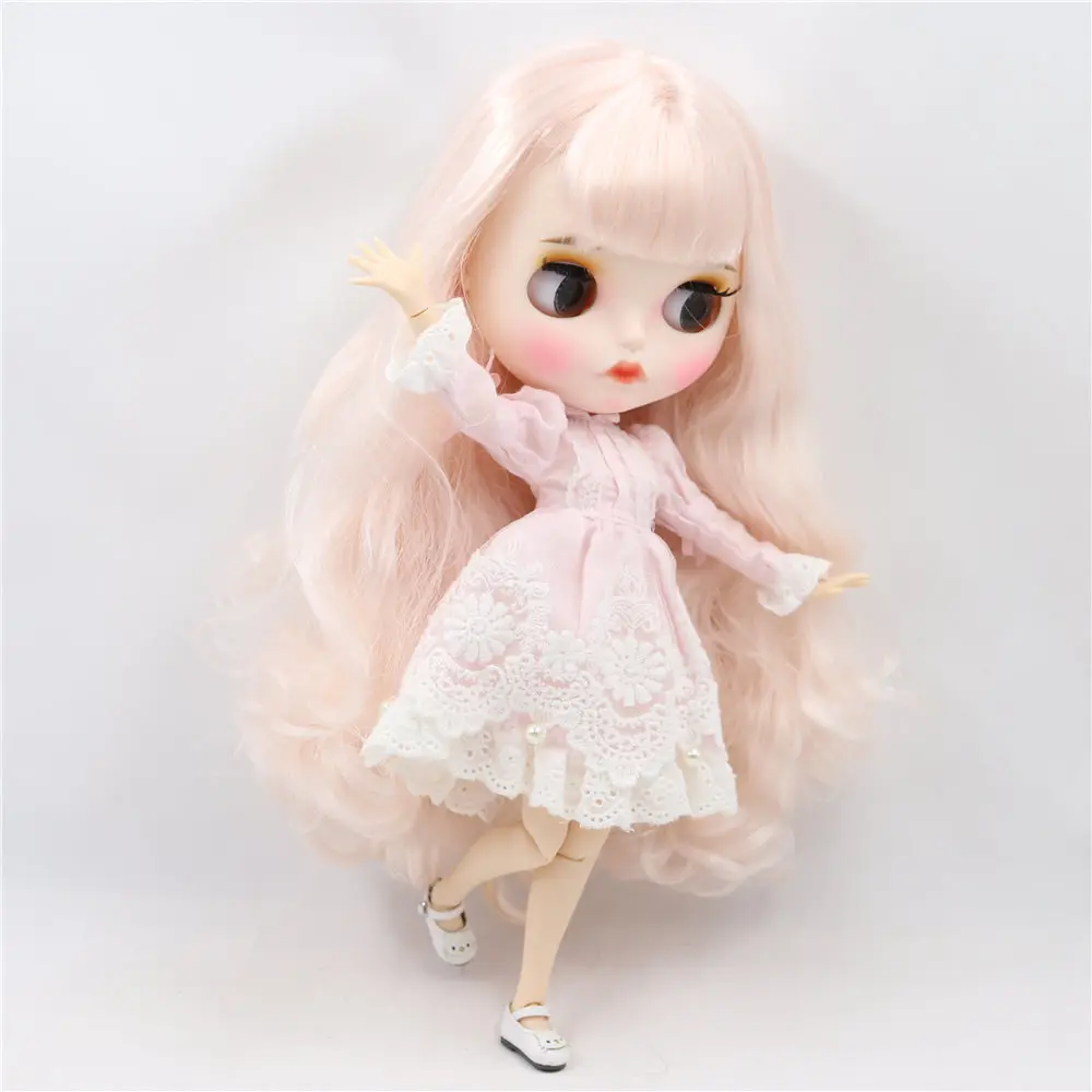 ICY DBS Blyth doll 1/6 BJD white skin joint body pink hair new matte face with eyebrows Lip glossy girl gift toy BL136/2352