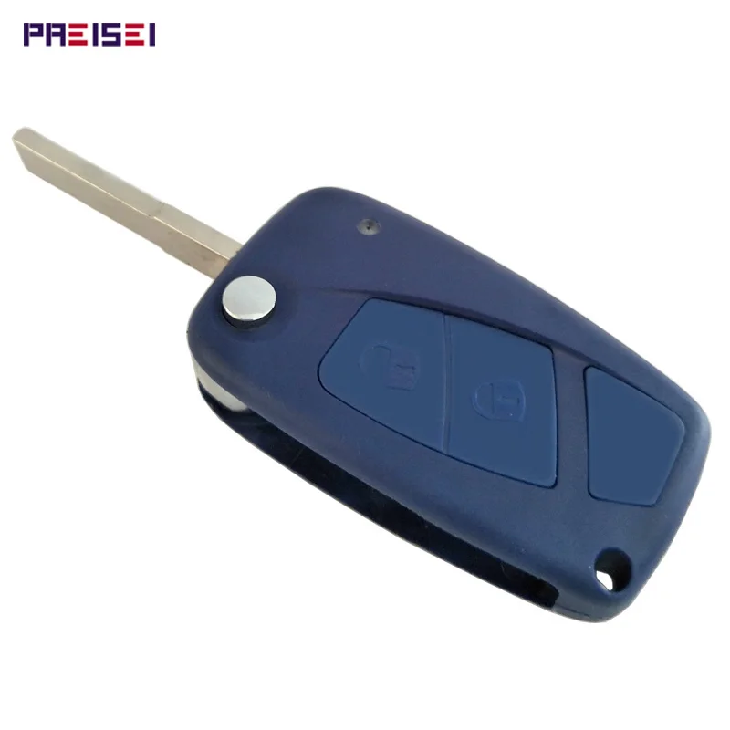 

PREISEI 10pieces/lot Blue 2 Buttons Flip Remote Car Key For Fiat Key Blanks Fobs Replacements With Battery Holder On Side