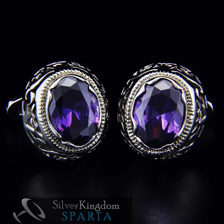 SPARTA Duke Plated with White Gold Charm Purple AAA zircon cufflinks men's Cuff Links + Free Shipping !  metal buttons