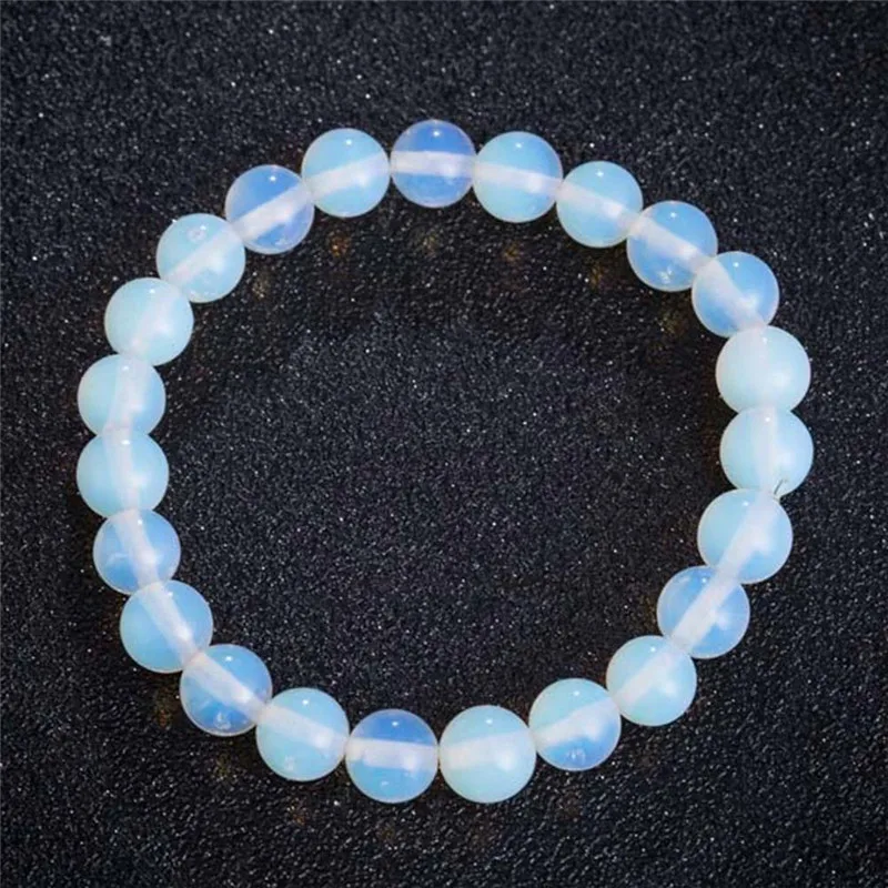 Hot Elegant 8mm Round Crystal Moonstone Natural Stone Stretched Beaded Bracelet for Women