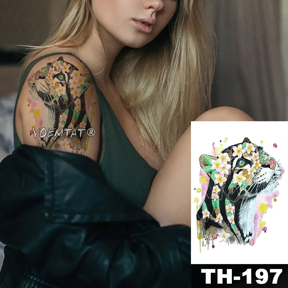 1 Sheet Animal Fake Tattoo Sticker Wolf Tiger Fox Cool Temporary Waterproof Body Art Tatoo Colored Draw For Women Men