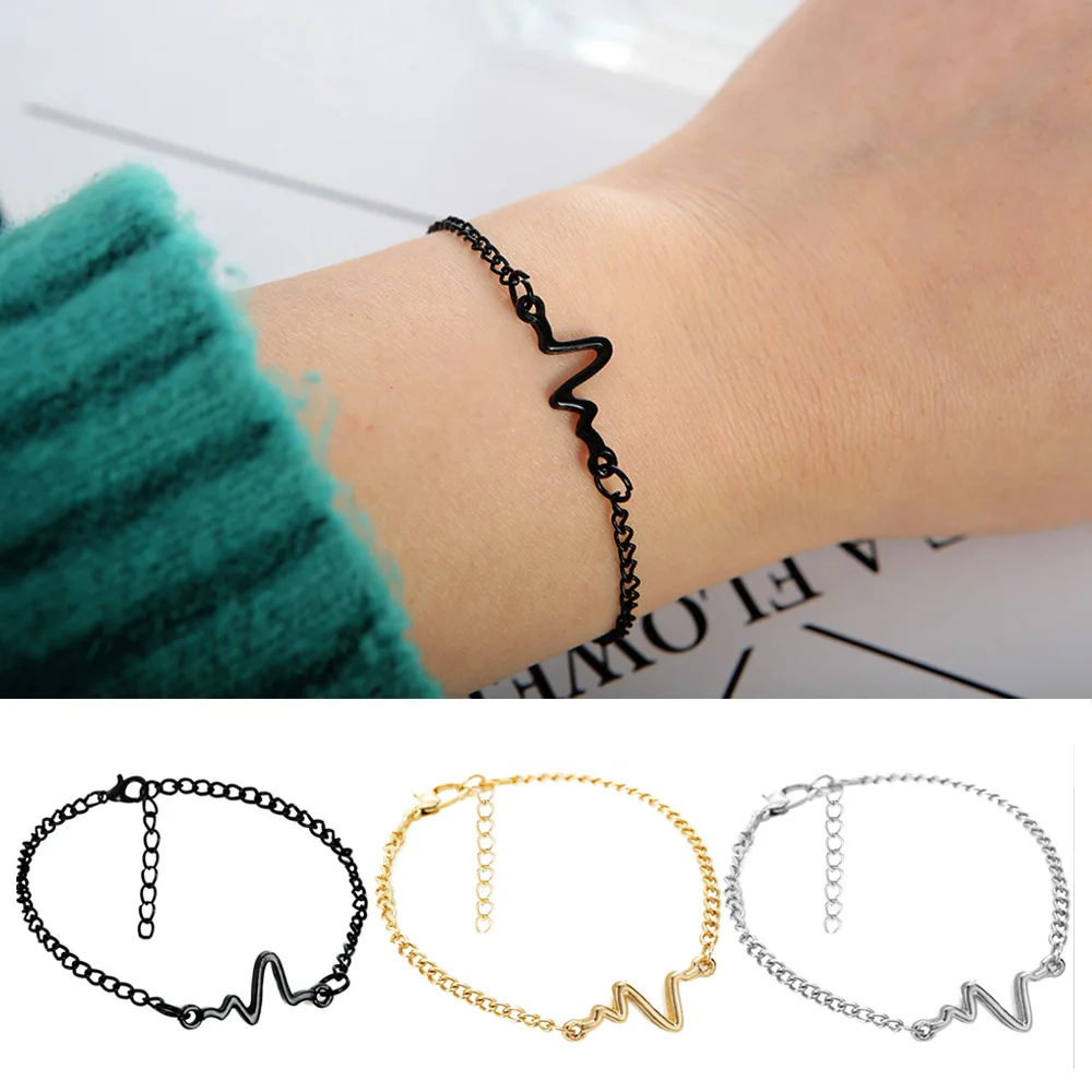 Ecg Punk 2020 New Fashion Bracelet Simple Personality Design Lightning Heart Beat Frequency Couple Wholesale Sales Bracelet