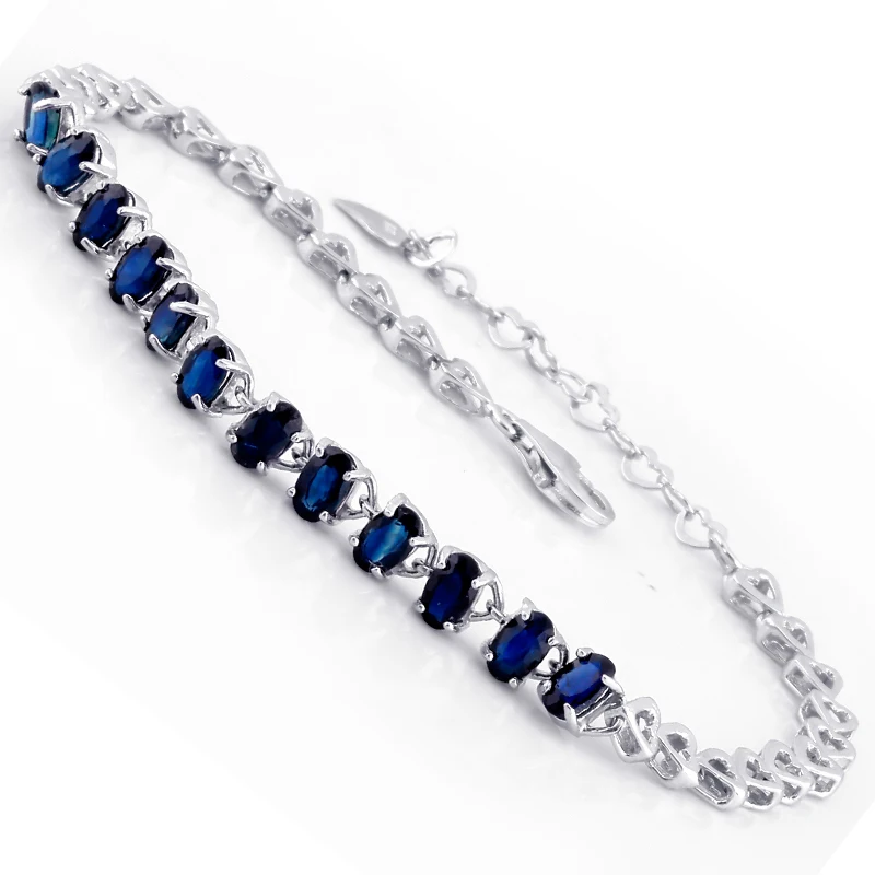 

Natural Real Sapphire Bracelet In 925 Sterling Silver Crystal Chain Woman Lady Fashion Fine Elegant Jewelry Birthstone Gift