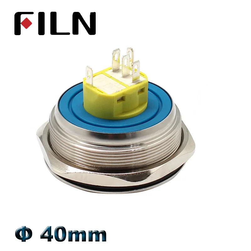 40mm IP67 waterproof metal push button switch with red green bule white yellow led switch pushbutton momentary latching on off