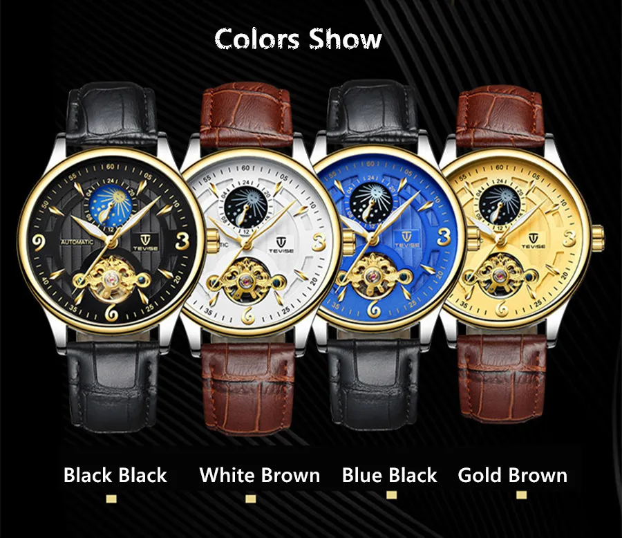 New TEVISE Brand Men Tourbillon Mechanical Wristwatch Fashion Luxury Clock Man Automatic Waterproof Watches Relogio Masculino