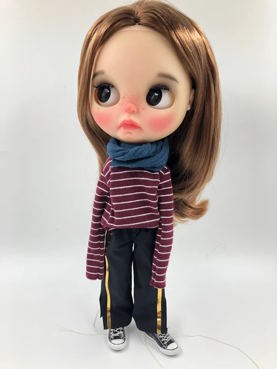 

T02-X590 Blyth Doll clothes 1/6 dolls azone Accessories handmade clothes Striped T-shirt with gold-rim wide legs