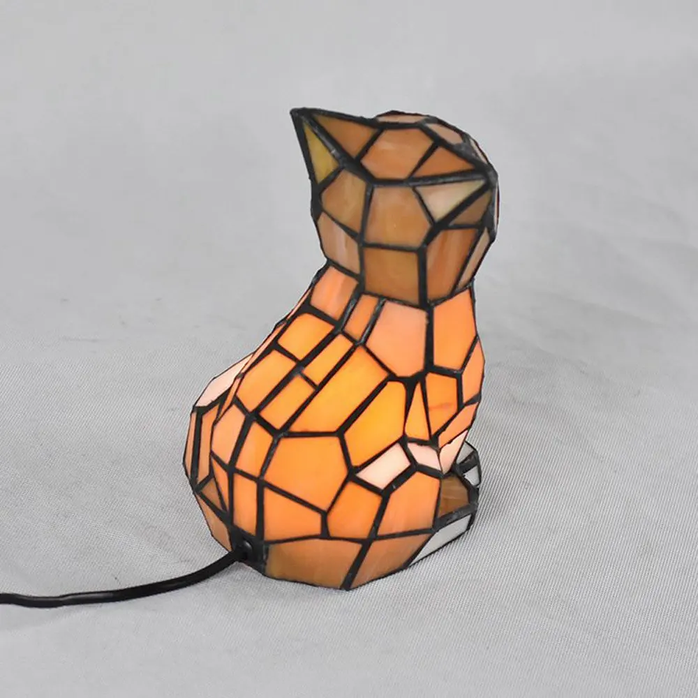 Tiffany Orange Glass Cute Cat Wedding Bedroom Table Lamps Bedside Mediterranean Living Room Table Light Study Room Desk Lamp