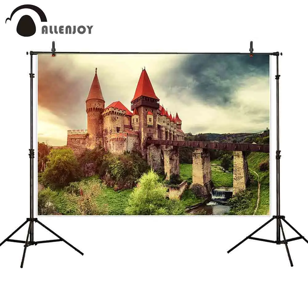 

Allenjoy photography backdrop beautiful ancient castle wooden bridge high tower background photobooth photocall decoration