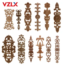 VZLX Unpainted Wood Oak Wave Flower Onlay Decal Corner Applique for Home Furniture Decor Decorative Wood Carved Long Applique