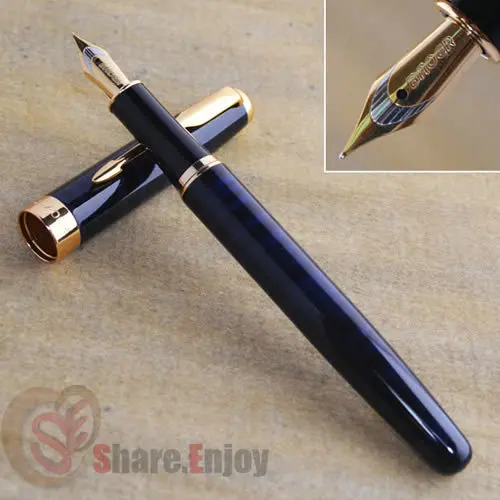 BAOER 388 BLACK WITH BLUE GRAIN AND GOLDEN MEDIUM NIB FOUNTAIN PEN NEW