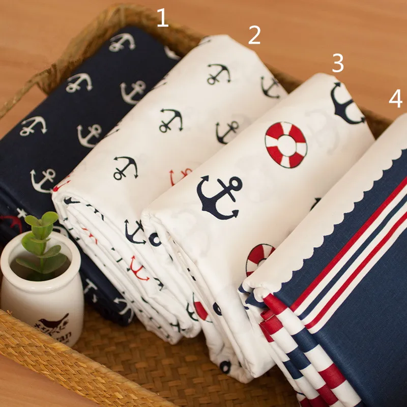 50*160cm  marine Navy blue stripe/white anchor life buoy 100% cotton cloths Teida DIY Tissue Patchwork Telas Baby Toy Quilt